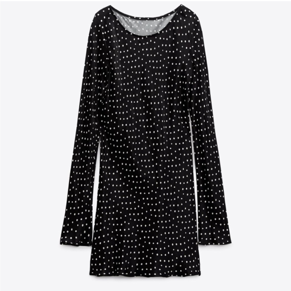 NWT ZARA POLKA DOT SATIN DRESS BLACK/WHITE SIZE XS NWT